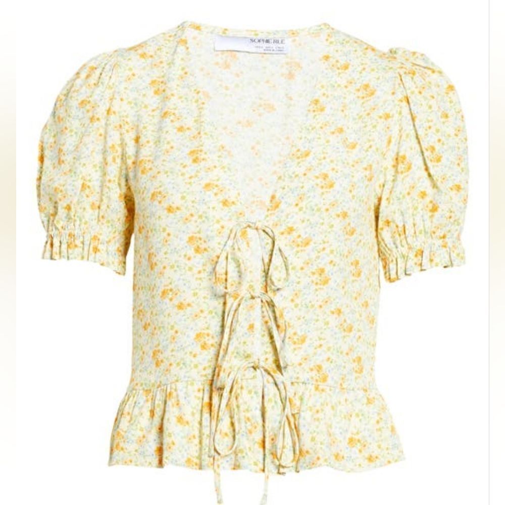 Sophie Rue Short Puff Sleeve Tie Front Top